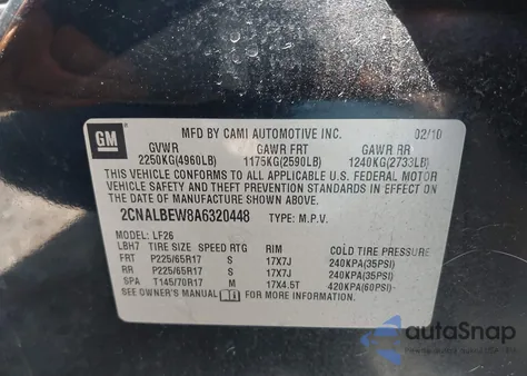 2010 Chevrolet Equinox Ls из США, поврежденный, VIN 2CNALBEW8A6320448